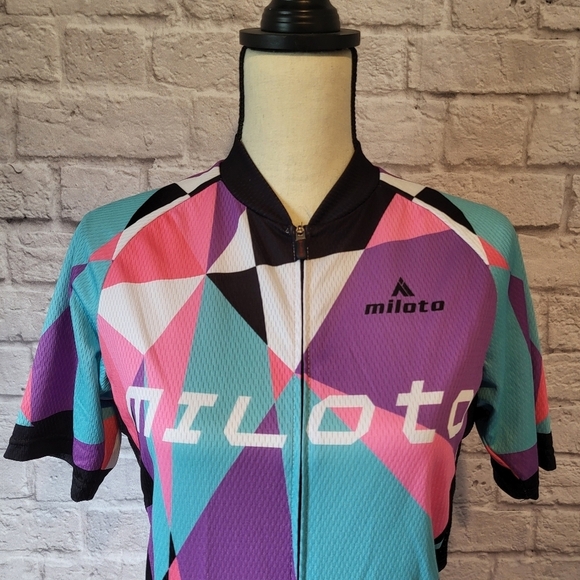 Miloto women's multi colored front zipper short sleeve cycling jersey size L - Picture 4 of 9